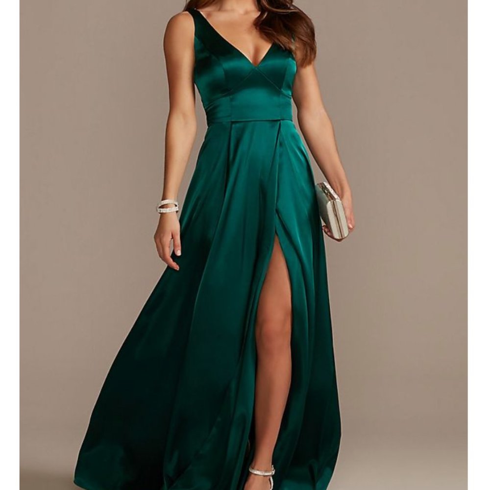 Charmeuse Tank V-Neck Bridesmaid Dress w/ Slit | 8